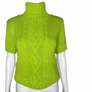 Vintage Saks Fifth Ave Short-Sleeve Cable-Knit Turtleneck Preppy Y2K Retro Twee